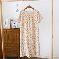 New Summer Women's Sleeping Dress 100% Cotton Crepe Short Sleeve Large Size Loose Skirt Cute Thin Home Dress Nightgown M