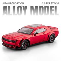 1/24 Dodge Challenger Hellcat SRT Electroplating Version Alloy Scale Car Model Diecast Metal Sound and Light Children Toy Car Vehicles raudona