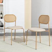 Natūralios medienos valgomojo kėdės 2 vnt. rinkinys su rotango atlošu ir minkšta sėdyne, skandinaviško stiliaus dining chair