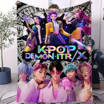 K-Pop Pink Style Blanket Demon Hunters Flannel Throw Blanket Hot Anime Soft Warm for Living Room Sofa Bed Cover Camping Fan Gift 70x100cm(28x40inch)