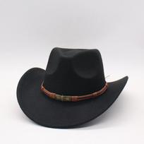 Western Cowboy Woolen Cowboy Top Hat Men'S And Women'S Curled Edge Knight Hat Jazz Hat Felt Hat One size fits all [d peach cow]