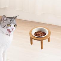 Elevated Cat Dog Bowl Ceramic Feeder Easy Assembly with Wood Stand Raised Pet Food Water Dish 16.2cmx16.2cmx8.8cm