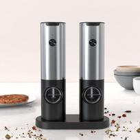 Elektrinis druskos ir pipirų malūnėlių rinkinys, su USB-C įkrovimo stotele, juodas, nerūdijantis plienas