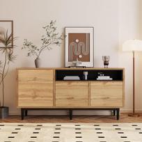 Medinis šoninis stalas, 3 durys, reguliuojamos lentynos, 160x35x76 cm
