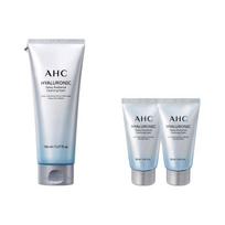 AHC drėkinamosios putos veidui su hialuronu 3 vnt. rinkinys, 150 ml didelis prausiklis + 2 vnt. 50 ml mini veido prausikliai, drėkinantis švelnus prausiklis ruda