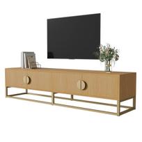 TV spintelė 180 cm, medžio raštas, 4 durys, pusapvalios rankenos