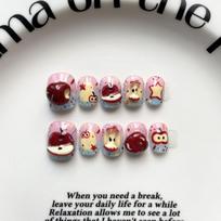 Cute Hand-Painted Press-On Nails Short Square Cat Eye Design Sweet Ins Style Nail Art Women Extra Small
