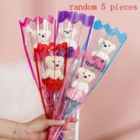 5Pcs Wedding Decoration Rose Bear Artificial Flowers Bouquet For Valentine'S Day Diy Gift Ornament Party Supplies Home Decor A7