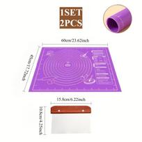 45x60CM Kneading Mat with Stainless Steel Dough Cutter Scale Measurements Desigh Non Stick Pastry Fondant Mat for Baking Kitchen (as the picture,60x45cm)