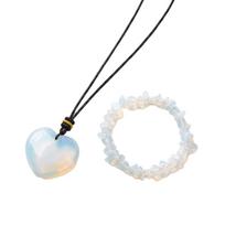 Rope Opal Heart Pendant Adjustable Jewelry Set Perfect Beaded Bracelet  Romantic Gift Jewelry Set