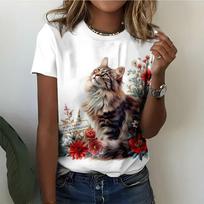 Cute Cat Dandelion T-Shirts Dog Animal 3D Print Women's Round Neck Short Sleeve T Shirt Tees Harajuku Y2K Tops Female Clothing S