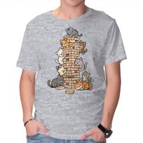 Unisex Crew Neck T-Shirt Cat Jenga Tower Graphic Short Sleeve Casual Tee XXXXL