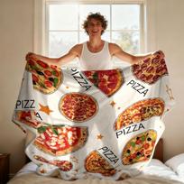 1Pc Pizza Food Printed Flannel Blanket In Multiple Sizes, Soft And Comfortable For Lunch Break, Machine Washable Cover Blanket 70x100cm