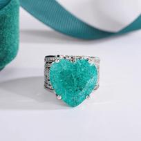 Kūrybiškas tuščiaviduris Paraiba smaragdo širdelės formos 925 sidabru dengtas poros žiedas moterims, cirkonio, sidabro, jubiliejinė dovana, papuošalas 6 žalia