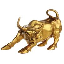 A84E-2X Feng Shui Fortune Brass Bull Statue, Sculpture Home Decoration Golden Copper Bull Represents Good Luck Of Career auksas