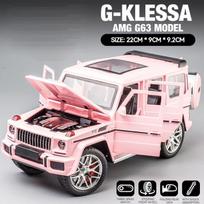 1:24 Mercedes Benz G63 AMG Alloy Car Model Off-road Vehicle Simulation Sound Light Pull Back Toys Birthday Gift Box for Children rožinė