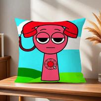 1Pc Sprunki Incredibox Game Merch Pillow Cover, Polyester 2D Double-Sided Print Cushion Case, Decorative Throw Pillow, Great Gif Peach skin 18*18(CM)-1Pcs
