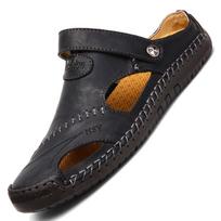 Fashion High Quality Leather Sandals Comfortable Outdoor Casual Shoes Summer Beach Casual Walking Male Sneakers Men Beach Casual Sandals 38 juoda