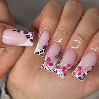 Press on Nails Short Square Fake Nails with Flower Designs False Nails Cute Glossy Glue on Artificial Nails for Womens