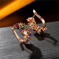 New Charm Multicolour Water Drop Crystal Hoop Earrings for Women Luxury Gold Color Zircon Bride Fashion Jewelry Accessories Gift rožinio aukso spalvos