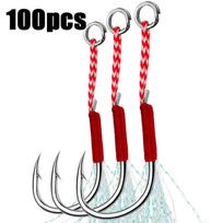 High Carbon Steel Slow Jump Fishing Rig Auxiliary Hook With Barb Single Hook Line Feather Lure 20 To 100 Pcs (as the picture,10)