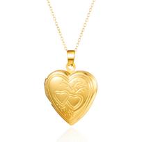 Stainless Steel Double Sided Textured Heart Flower Locket Pendant Necklace Gold Choker For Women Couple Gift
