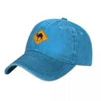 Camel Road Sign Washed Baseball Cap Traffic Trendy Hip Hop Hats Summer Couple Outdoor Casual Baseball Caps One Size mėlyna
