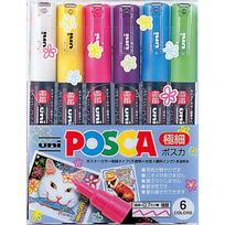 Mitsubishi Pencil Uni Posca Sign Extra Fine 6 PC1M6C Water-Based Pen, Tip, Colors,