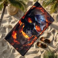 Dark Flame Skeleton Theme Polyester Microfiber Beach Towel Is Highly Absorbent, Suitable For Swimming And Beach Outings 27x55inch 70x140cm&1pc