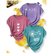 3 Simple and elegant women's party attire Dandelion Love Series Round Neck Casual Sporty Fresh Elegant Plus Size Women's Short Sleeve T Fashionable 1XL