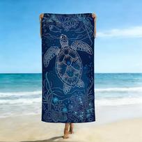 1 Piece Deep Blue Turtle-Print Beach Towel, Ultra-Fine Fiber Bath Towel, Absorbent And Quick-Drying Swimming Towel, 150x75cm
