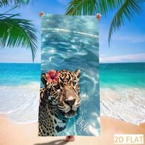Absorbent Quick Dry Microfiber Beach Towel - Blue Water With Leopard Hibiscus, Lightweight Sand Free Blanket For Picnic 50x100cm