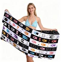 Colorful Cat Dog Paw Print Beach Towel, Multi-Purpose Absorbent Towel For Bath/Yoga/Gym/Shawl, Perfect Gift For Pet Lovers 75x150cm&1pc
