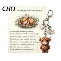 Cow Lover Gift Keychain Pendant Highland Charm Key Chain with Inspirational Pink Still Standing Tall Label Soft Alloy Resin Keyring Animal Accessory 1pc A