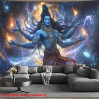 Hindu God Vishnu Tapestry, Cosmic Galaxy Divine Deity Mystical Scenery Print Wall Cloth, Spiritual Decor For Meditation Room 70x100CM