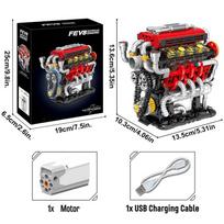 V8 Car Engine Motorized Simulation Model Electrically Drive Building Toys Technical Blocks Creative Toys Gifts for Adult 538pcs