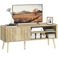 TV Stand - HOMCOM - cabinet with door, open compartments and adjustable shelf - pine legs - MDF - 115x35x49cm - oak