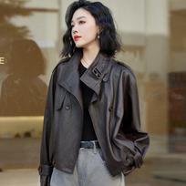 Women's Cropped Washed Leather-Look Jacket XL slyva