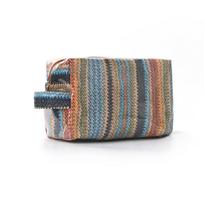 Large Capacity Travel Toiletry Organizer Imitation Straw Weave Pattern Wash Bags  Beauty Routine mėlyna