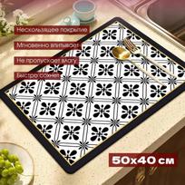 Super Absorbent Polyester Dish Drying Mats for Countertop, 1pc Diatomite Quick Drying Non Slip Placemat for Coffee Bar, Retro Pattern Kitchen Mat 30*40cm