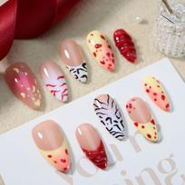 Handmade Press-On Nails French Style Acrylic False With Animal Print Leopard Zebra Polka Dot Red Design Women L Includes 3-piece set nail art tools kit