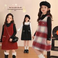 LUSON Girls' New Year Plaid Vest Dress 130