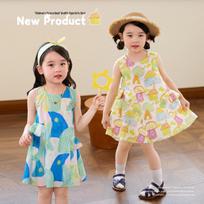 LUSON Girls' Printed Ruffled Sleeveless Cotton Dress 120