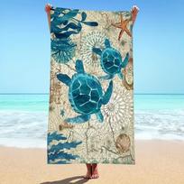 Vintage Sea Turtle Print Beach Towel Microfiber Quick Dry Absorbent Sand-Free Ocean Map Summer Pool Bath Towel 50X100cm &1pc