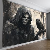Eerie Grim Reaper Tapestry With An Owl Companion For A Hauntingly Beautiful Wall Accent 100x150cm