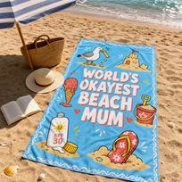 Cute Cartoon World'S Okayest Beach Mum Beach Towel Seagull Sandcastle Flip Flop Print Quick Dry Microfiber Swimming Pool Travel 60x100cm