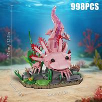 MOC 998Pcs Sealife Animal Axolotl Building Blocks Salamander Aquatic Amphibian Decoration Education Construction Toys Kids Gift