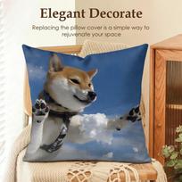 Funny Cute Shiba Inu Cushion Cover Natural Linen Organic Fabric Double-Sided Printing Sofa Home Decor Gift Pillow Case Peach skin 18*18(CM)-1Pcs