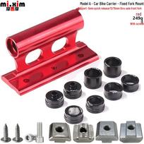 Car Roof Bike Rack - Quick Release Thru-Axle Fork Mount Carrier Bracket with 8 Screws - Boxed raudona