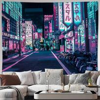 Japanese Cityscape Cyberpunk Tapestry, Vaporwave Anime Wall Hanging For Bedroom Living Room Aesthetic Room Decor 40X60cm